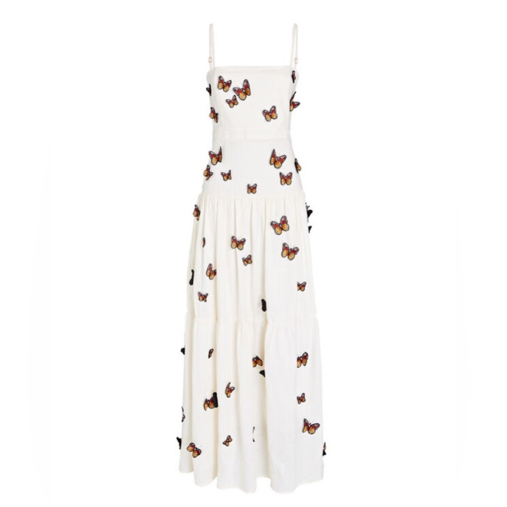 Agua By Agua Bendita Lima Embroidered Butterfly Linen Maxi Dress Size Medium